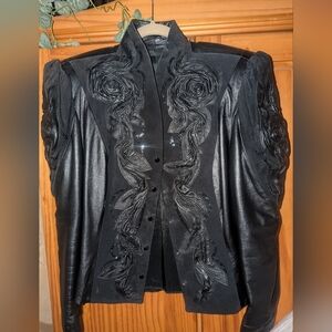 Vintage Shanna Steampunk Black Leather And Suede Women's Jacket .Size 46